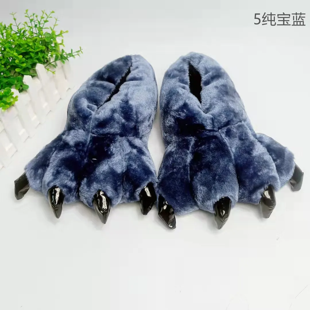 Winter Cartoon Claw Slippers Funny Parent-child Home Cotton Slippers Warm Plush Animals Paw Shoes Men Women Furry Floor Shoes