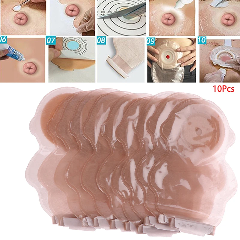 10Pcs Pediatric  Care One-piece Drainable  Bag Sticky Closure Gentle Fit Home Care