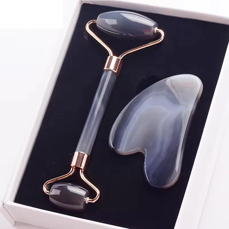 Natural Grey Agate Jade Roller Massager Gouache Scraper For Face Facial Skin Care Tools Body Beauty Lifting Massager Tool