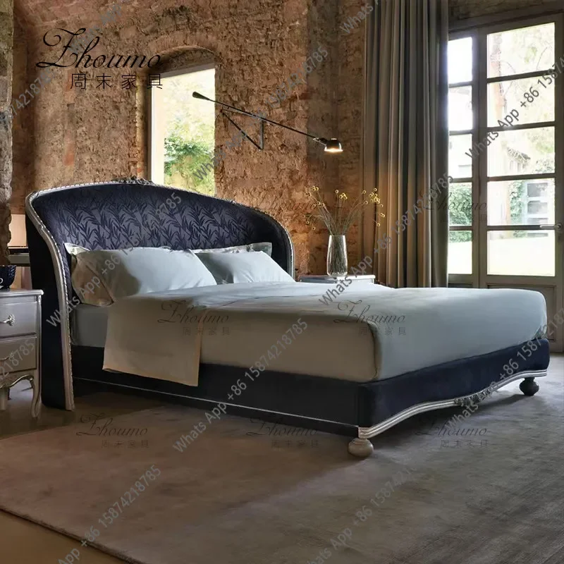 X32 Neoclassical Carved Retro Bed French Light Luxury Printed Double Bed Hand Carved Master Bedroom Solid Wood Wedding Bed