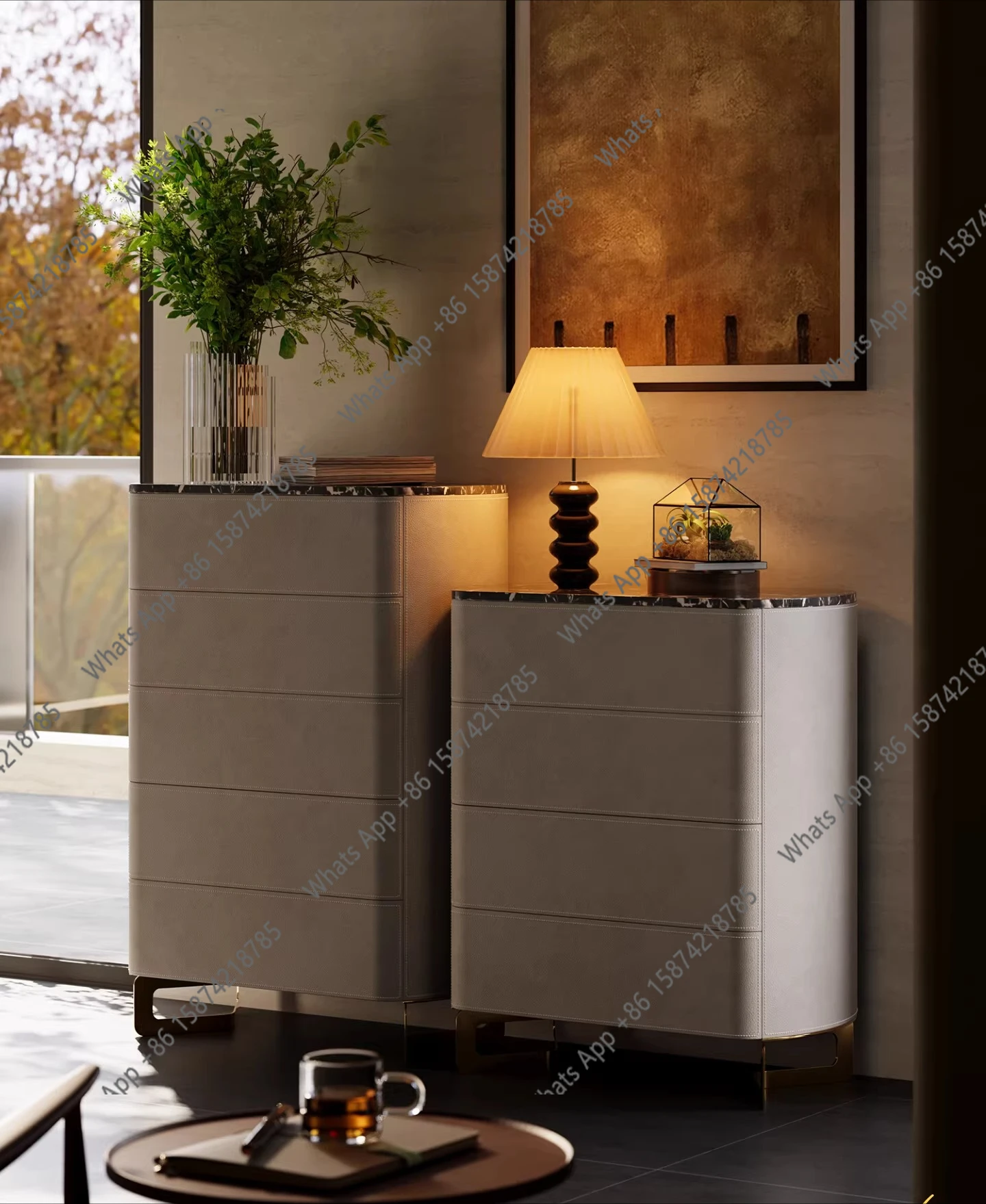 Bedroom villa haute couture light luxury high-end luxury stone chest storage cabinet designer new marble against the wall