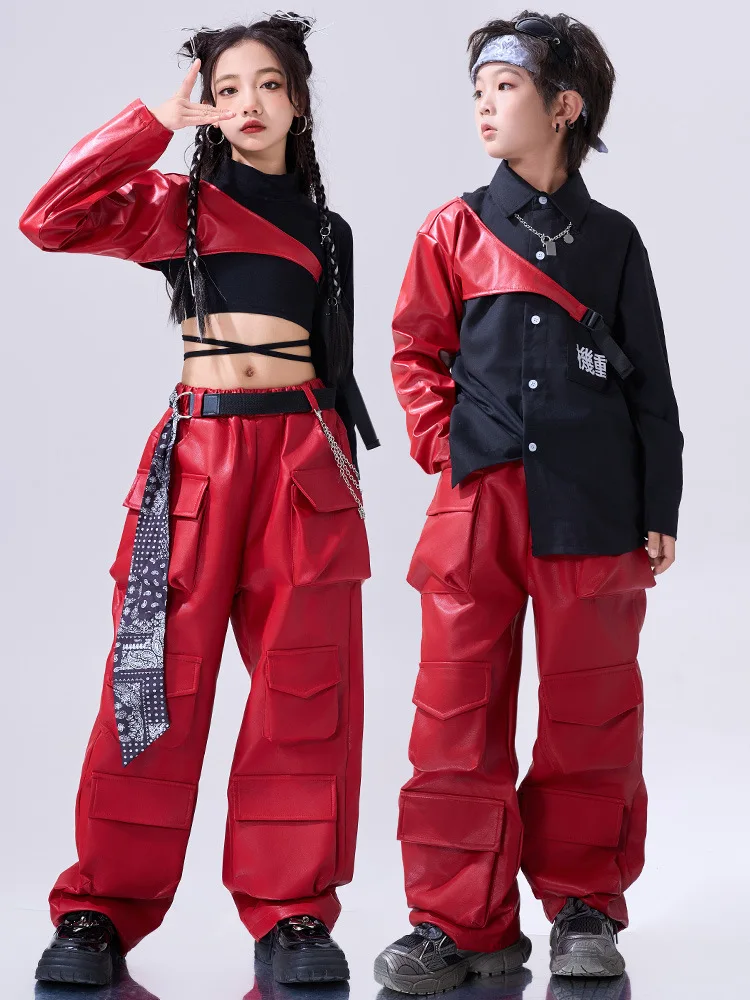 Children's Jazz Costumes Girls Hip-hop Costumes. Girls' Group JazzT Catwalk Red Locomotive Trendy Suit