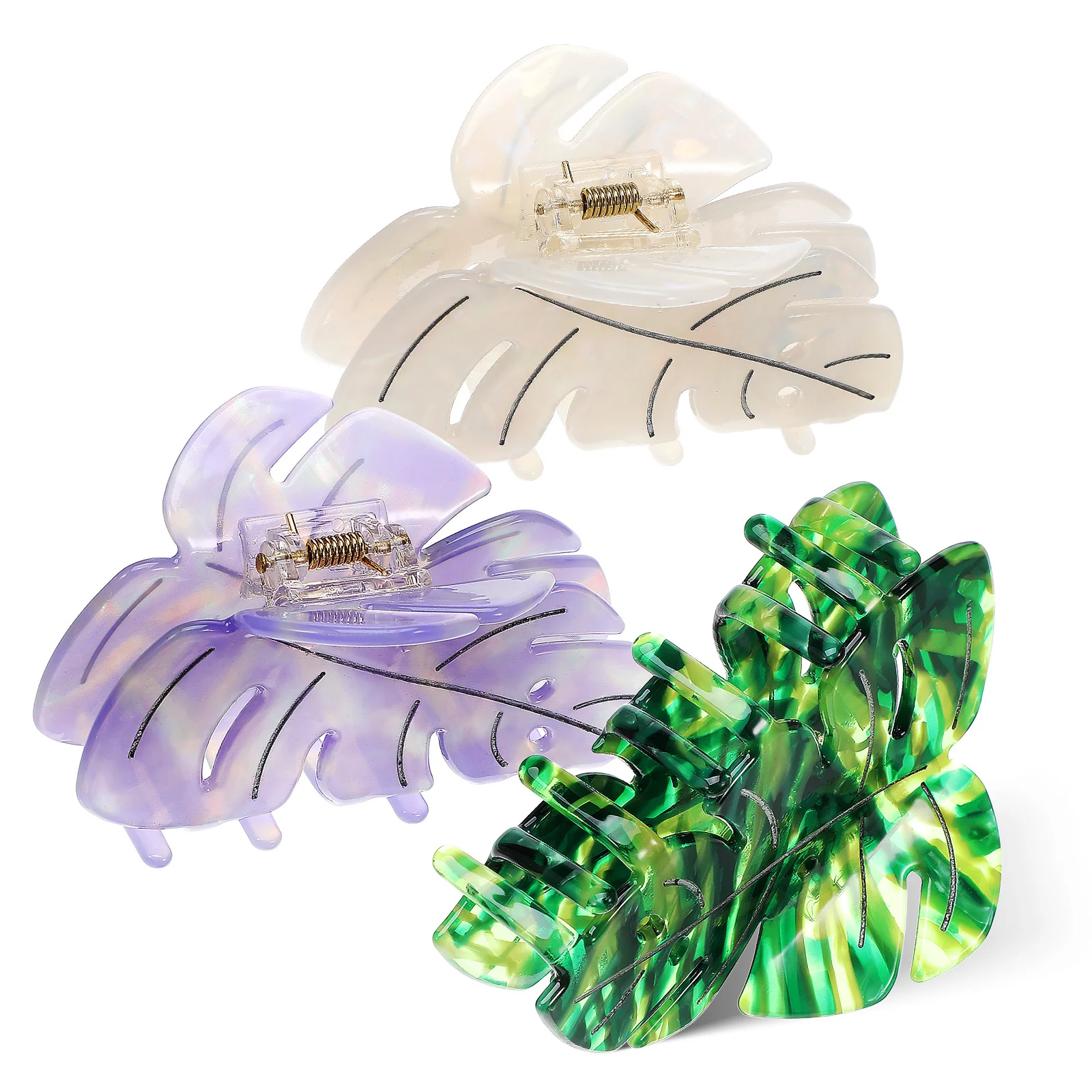 

3Pcs Leaf Claw Clip for Thick Hair Elegant Acetate Hair Clips Secure Grip for Women Daily Party Use Claw Clips