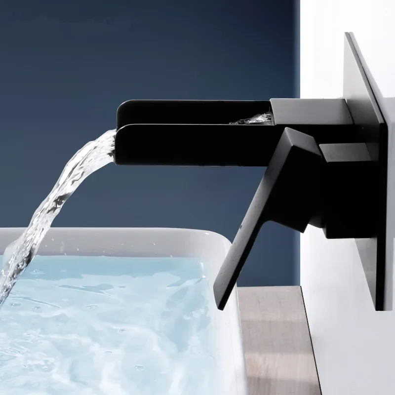 Basin Faucet Black Bathroom In-Wall Chrome Waterfall Faucet Tap Basin Mixer Set Combination Blanoir