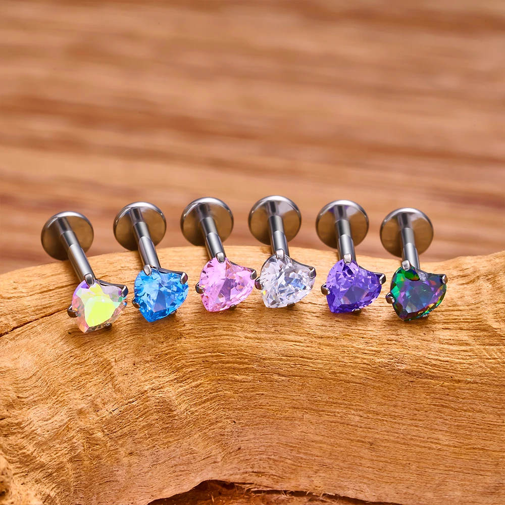 10Pc G23 Titanium Labret Lip Piercing Stud Internally Threaded Zircon Ear Stud Helix Cartilage Tragus Body Piercing Jewelry