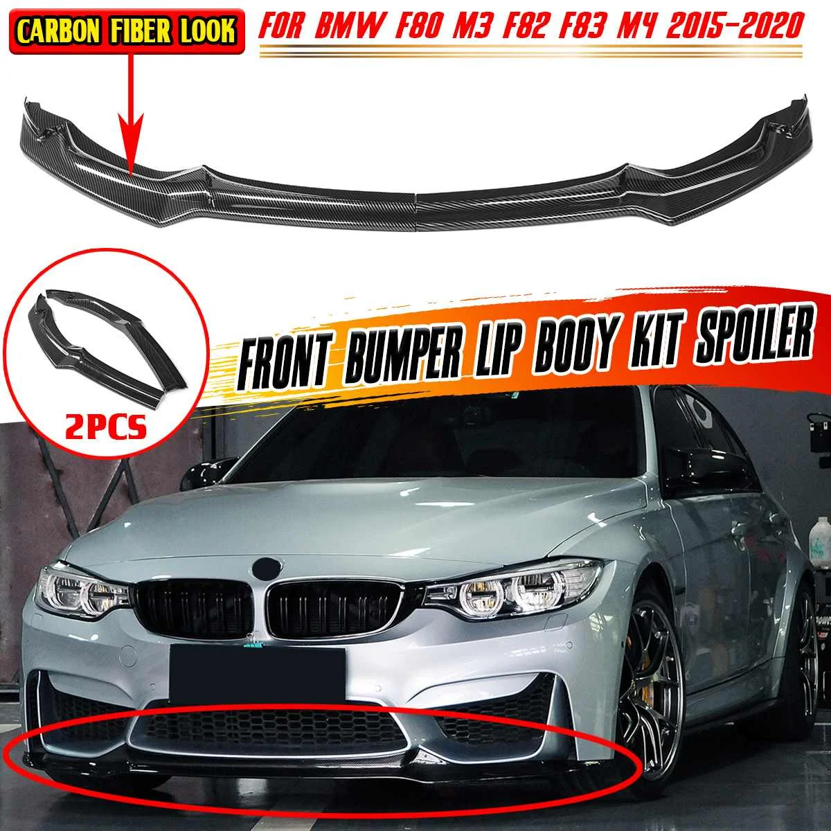 

F80 Car Front Bumper Lip Body Kit Spoiler For BMW F80 M3 F82 F83 M4 2015-2020 CS Style Chin Bumper Splitter Lip Diffuser Guard