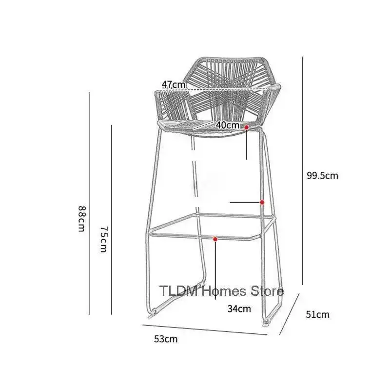 

Bar Chair Rattan Stools Nordic Creative Bar Rattan Chair Back Armchair Outdoor Balcony Chair Iron Modern Minimalist Bar Stool Jj