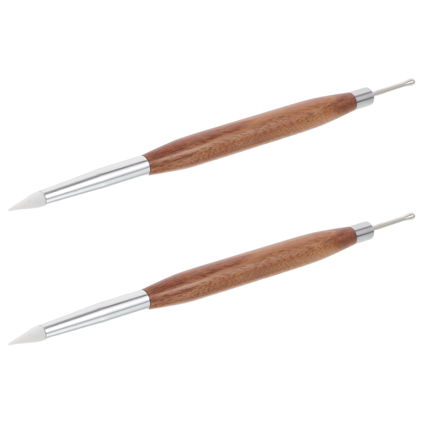 

2pcs Art Tools Double Ended Silicone Carving Pen Sandalwood Handle For Painting Dotting Embossing Drawing Shaping Nail Art