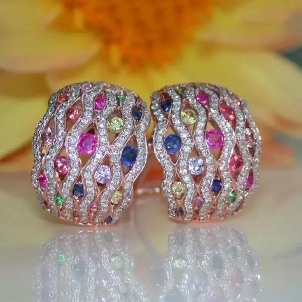 New Rose Gold Set From Europe and America, Luxurious Colorful Zircon Ring, Attending Banquet, Wedding Anniversary Gift, Jewelry