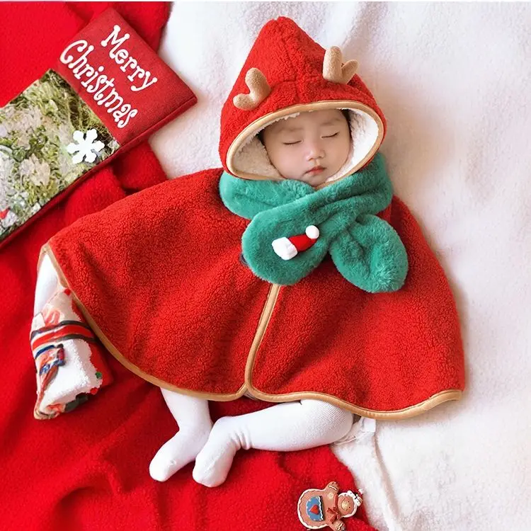 Baby's Christmas Cloak Windproof and Warm with Thick Cloak New Year's Outing Windproof Red Shawl 2026 Autumn Winter New