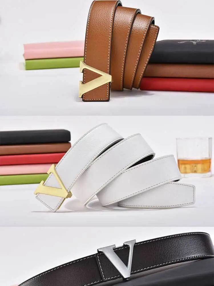 Hochwertiger Herrengürtel mit Glattschnalle; Koreanischer Modetrend V-Buchstaben-Gürtel; Herrengürtel – Detail 8