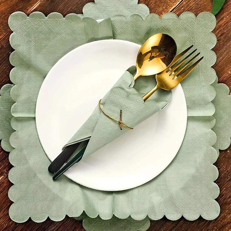 

25Pcs/Set 25X25cm Green Paper Napkin Soft Handkerchief Romantic Wedding Banquet Square Table Napkins Dinner Party Decoration