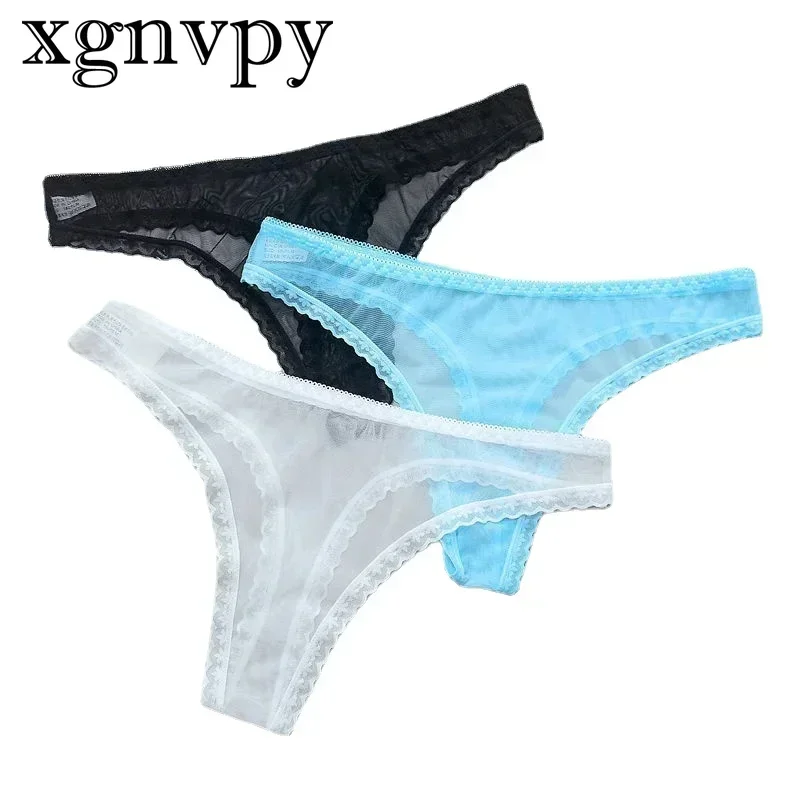 xgnvpy Sexy Transparent Thong Panties Women\'s Lace See Through Crotch Mesh Low-rise Underwear Seamless Briefs Sheer Lingerie