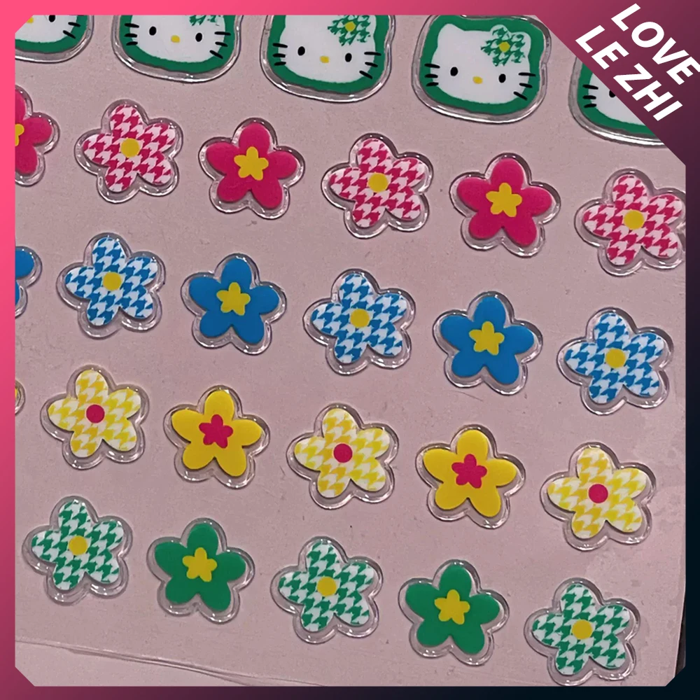 Sanrioed Hello kittys stiker karakter kartun, stiker komputer gambar dekorasi buku harian buku catatan tangan bunga lucu Diy