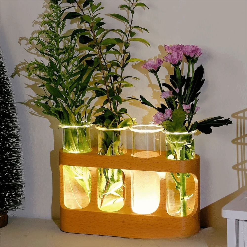 With Wood Stand Plant Propagation Station 3 Color Light Adjustable Transparent Propagation Tube Flower Arrangement