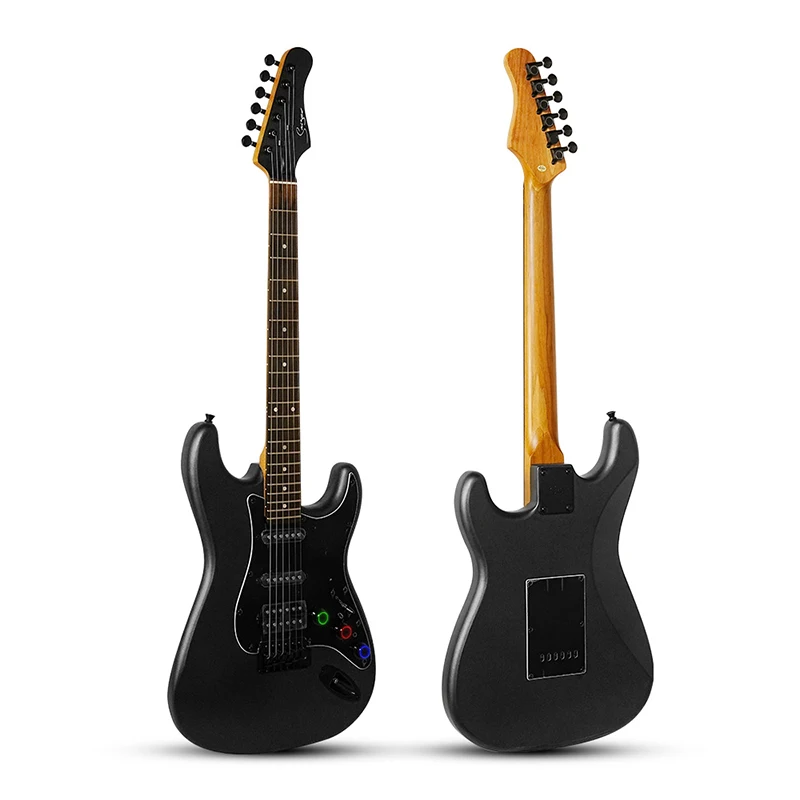 Intelligent Electric Guitar with Built-in Tone Effects Metallic Black Electric Guitar Real Musical Instrument with High Quality