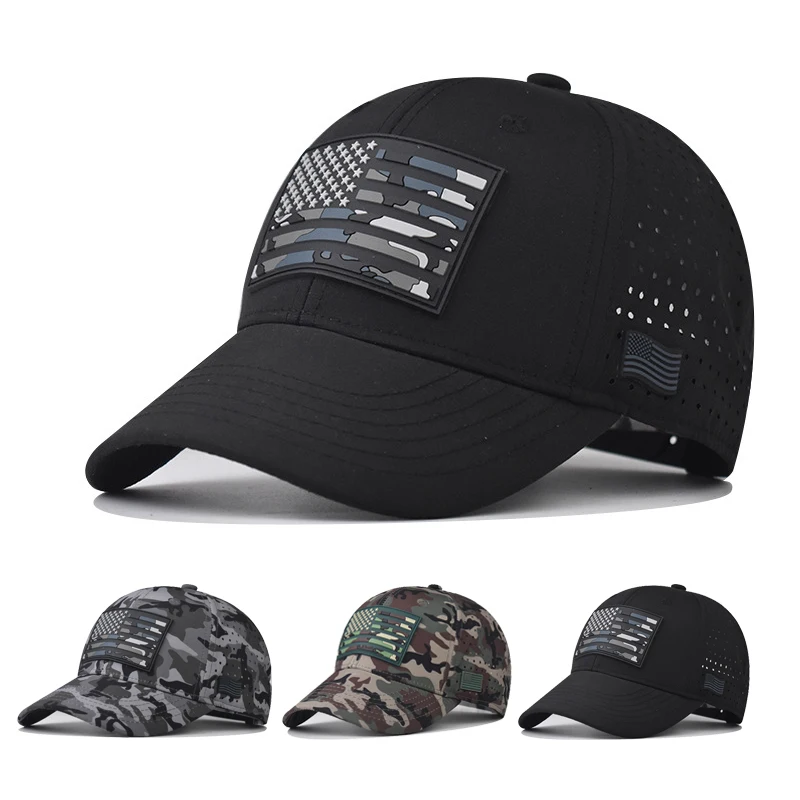 Baseball Cap Women's hats USA flag Independence Day Washed cap Summer hat Horsetail Mesh Hat Breathable hat Spring Autumn Cap