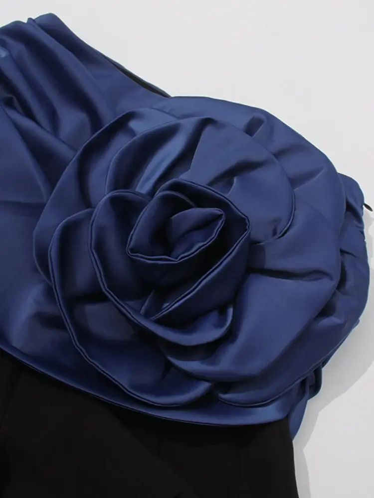 Элегантные брюки Modphy, новинка 2025 года, трехмерные цветочные сращивания, контрастный дизайн, модные брюки с высокой талией для женщин