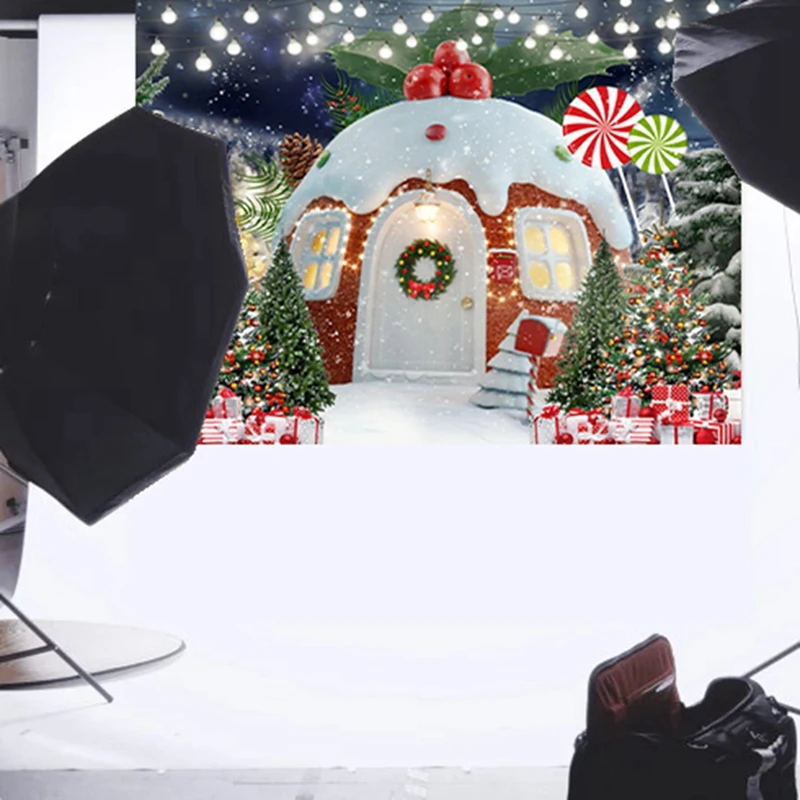 210X150cm Christmas Background Cloth Christmas Snow House Multifunctional Convenient Photography Background Cloths Easy To Use