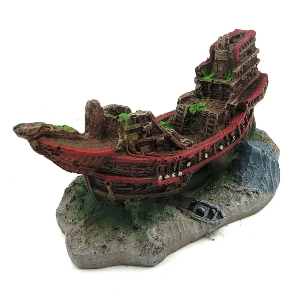 Pirate ship aquarium landscaping fish tank landscaping decoration ship shelter placement simulation ship resin sunken boat small