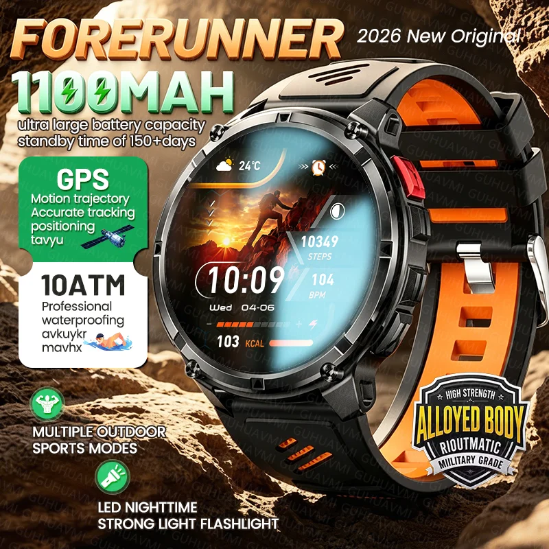 

Новые оригинальные умные часы Forerunner TANK GPS с аккумулятором 1100 мАч, водонепроницаемостью 10ATM, фонариком, функцией Bluetooth-звонков, для занятий спортом на открытом воздухе, мужские.