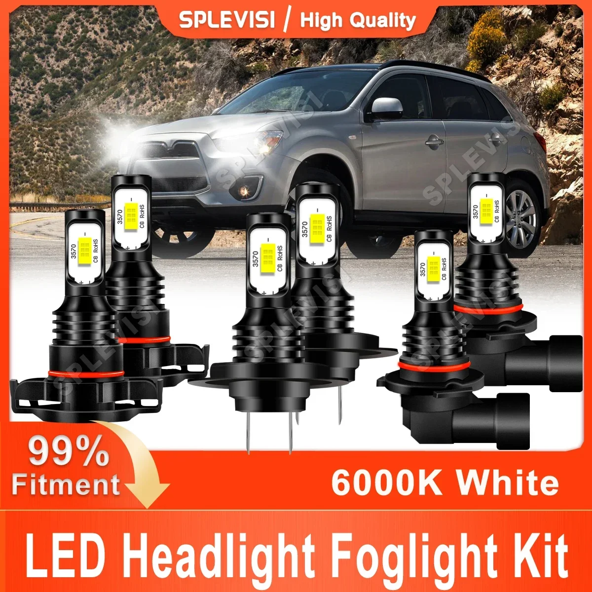 Led Headlight Foglight Kit For Mitsubishi Outlander 2014 2015 2016 2017 2018 High Beam 9005 Low Beam H7 Foglight H16 Pure White