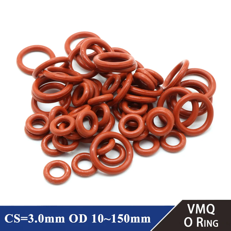 

10/50Pcs Food Grade VMQ O Ring Gasket CS 3mm OD 10 ~ 150mm Waterproof Washer Round O Shape Rubber Silicone Ring Red