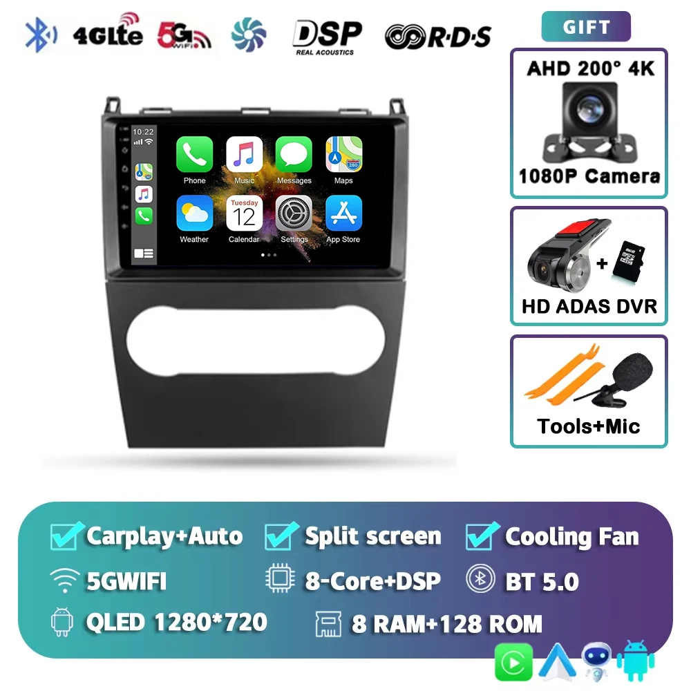 Voor Mercedes-Benz A-Klasse 2 W169 C169 2004 - 2012 2K 12+256 QLED Android 16 CarPlay autoradio multimediaspeler GPS stereo