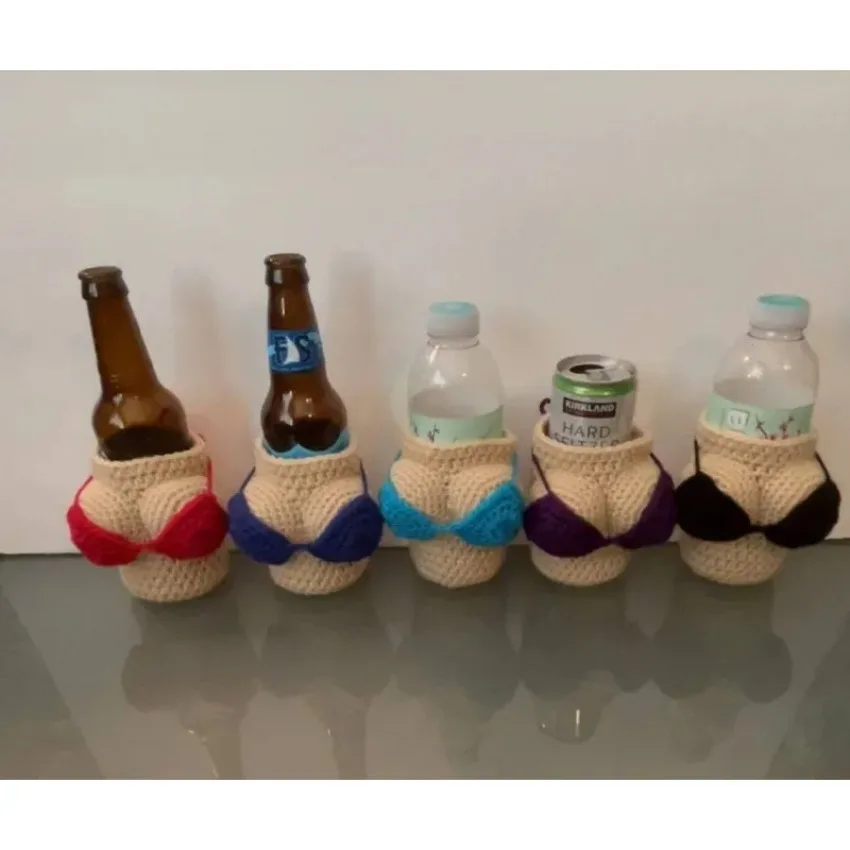 Creative Bottle Cozy Beer Removable Bikinis Covers Handmade Knitted Wine Can Bottle Soda Drinks Novel Gifts for Party Bars Home