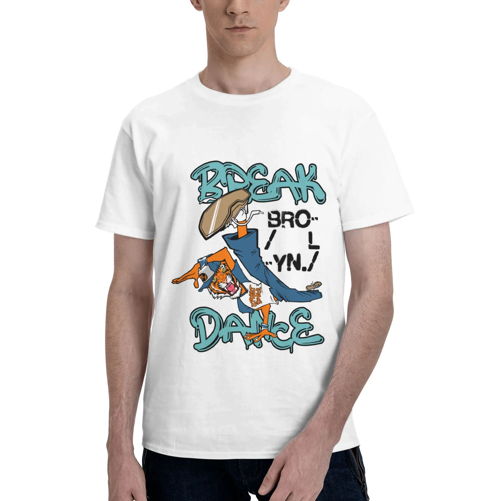 Break Dance Urban Character Print Men's T-Shirt Clothes Washed Tee Shirt Short Sleeve Summer Casual Fashion Loose