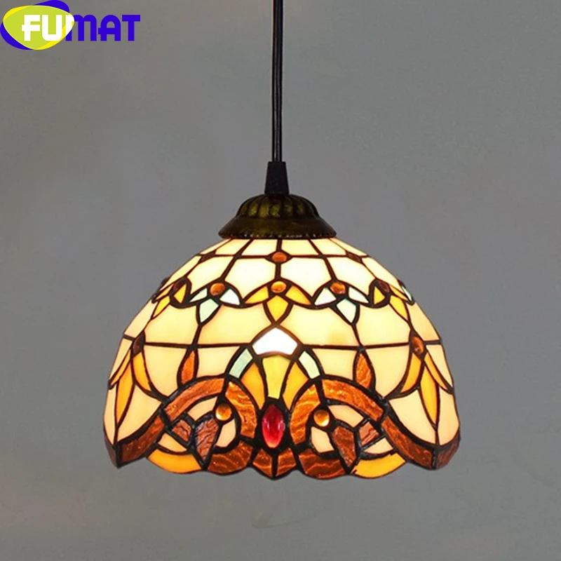 Tiffany Retro Pendant Light Stained Glass Baroque Grape Sunflower LED Chandelier Dining Room Bar Kitchen Art Decor Hanging Lamp