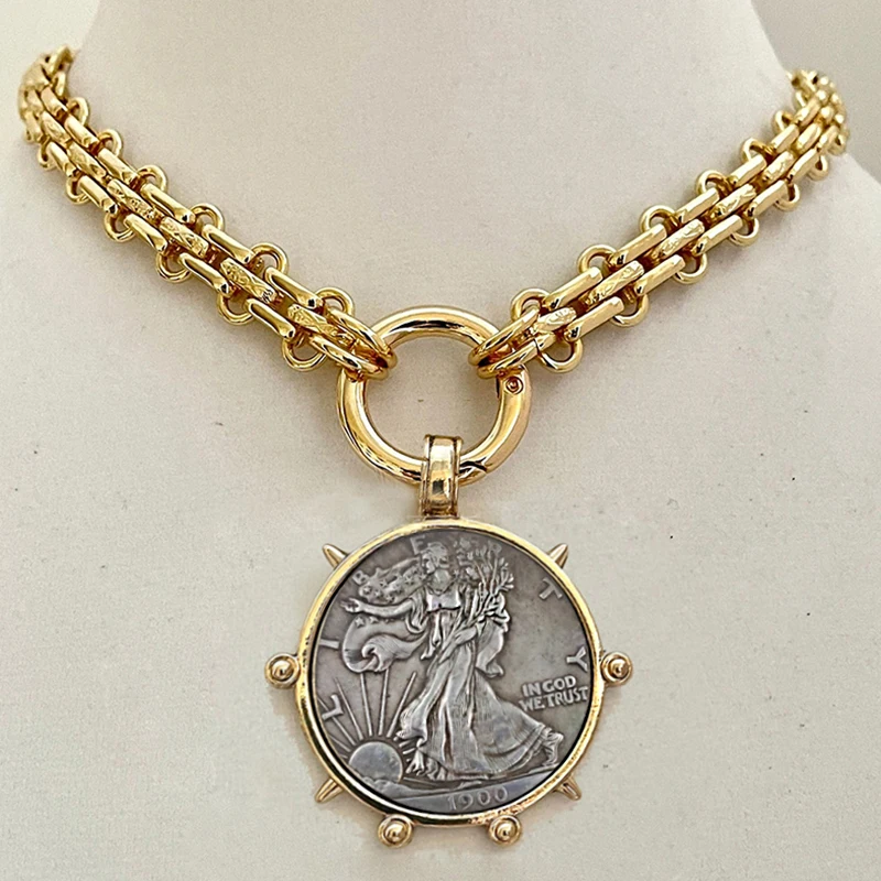 Collar con colgante de moneda grande de Orla británica, moneda mágica coleccionable Penny, decoración del hogar, monedas artesanales, libertad, medio dólar