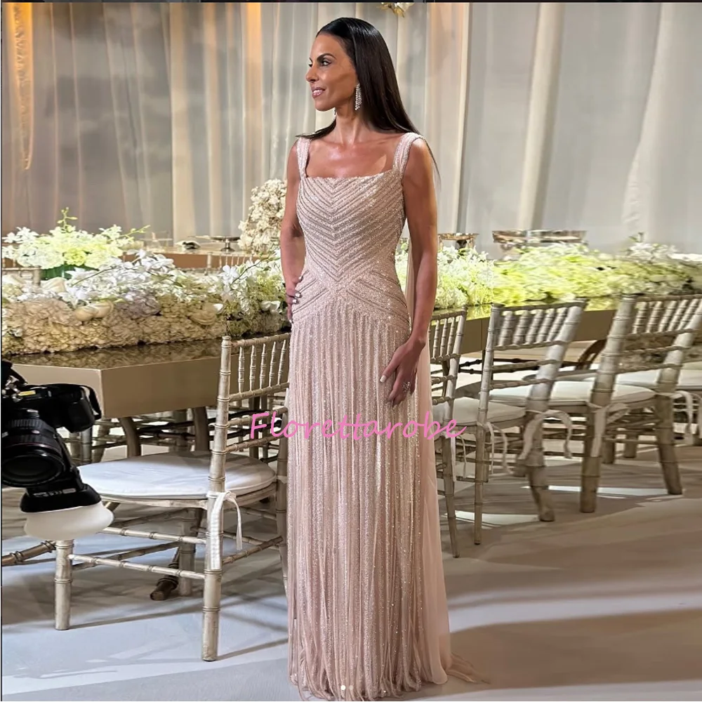 Women's Wedding Party Attire Customized Square Neckline Pink A-Line Evening Dresses Sleeveless Floor-Length Prom Dress