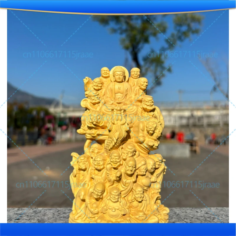 wood carving Eighteen Arhats Buddha Statue Buddhist figures Home Living Room Office Wealth Luck Feng Shui Decor buddha wood