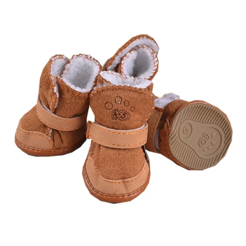 4Pcs Thick Fleece Lined Dog Snow Boots, Warm Waterproof Rain Shoes, Anti-slip Puppy Sneakers, Outdoor Pet Footwear for Cold Days