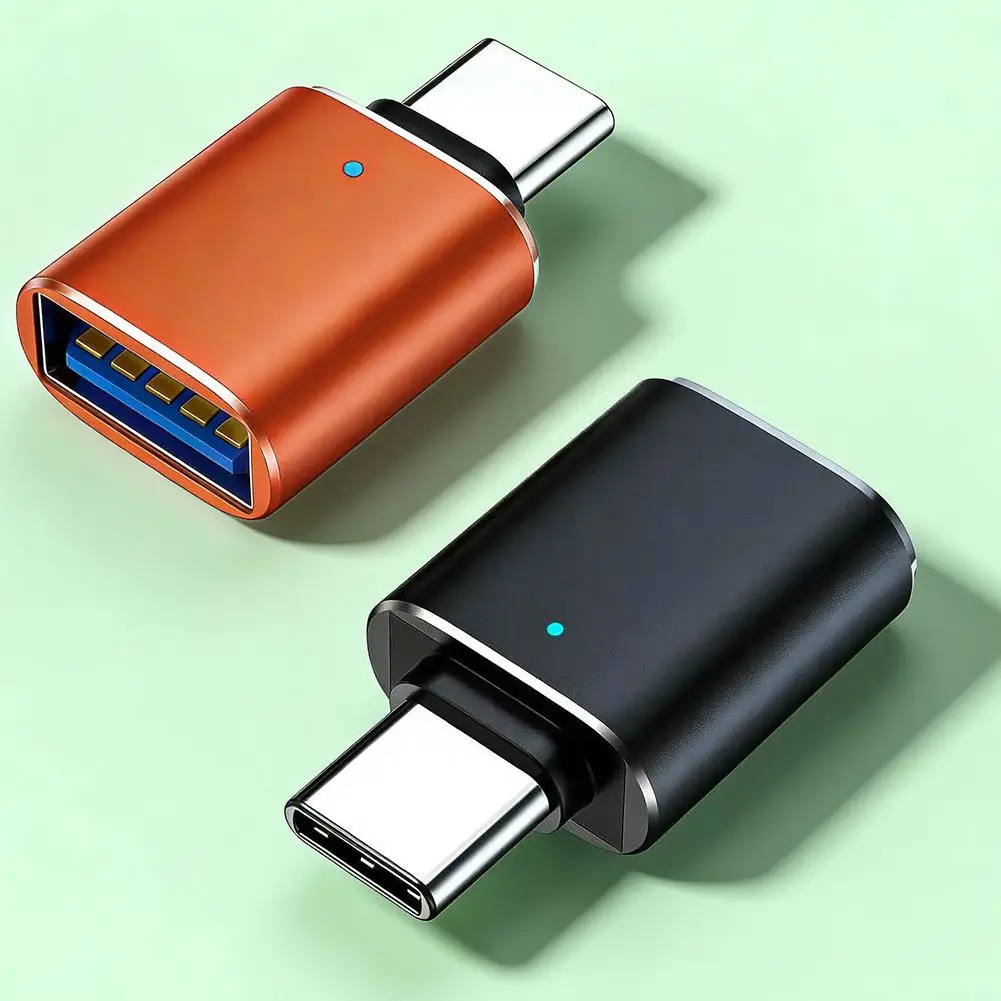 USB-C to USB 3.0 OTG Adapter with LED Light,Type-C Male to USB Female Converter for Car Audio, Flash Drive, Phone, Tablet