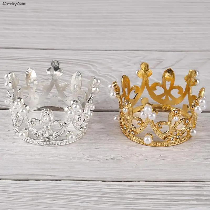 1x Elegant Gold Silver Color Mini Gold Crown Princess Topper Crystal Pearl Tiara Hair Valentine's Day Gift Crown Wholesale