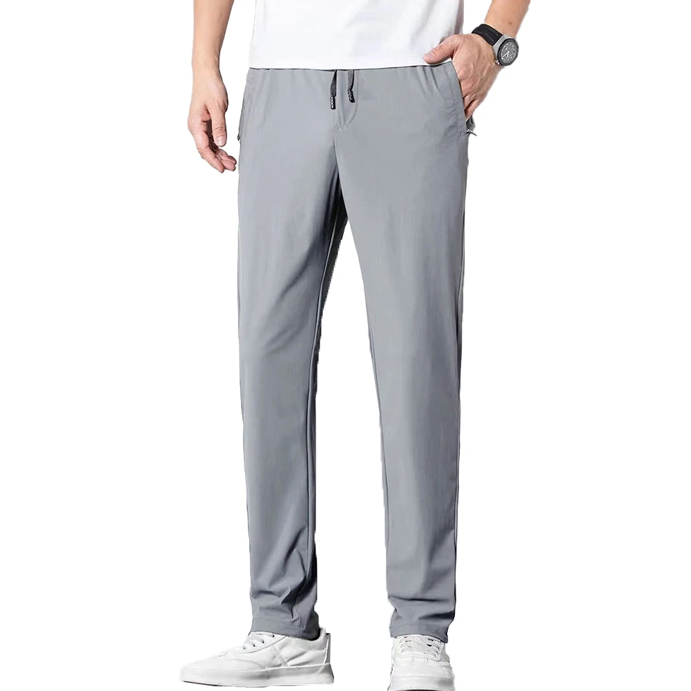 

Men Casual Fit Mid Waist Trousers Bottoms Jogging Lace-up Thin Pants Streetwear
