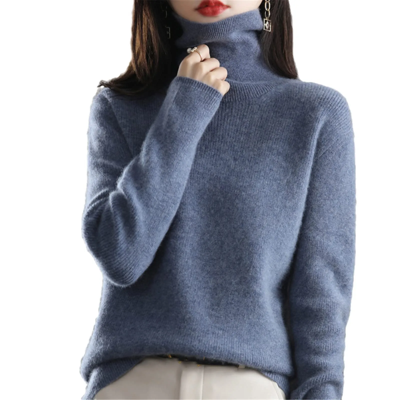 Women\'s Sweater Pullover Cashmere Pullover High Neck Wool Casual Knit Tops Autumn Winter Jacket Warm Pullover