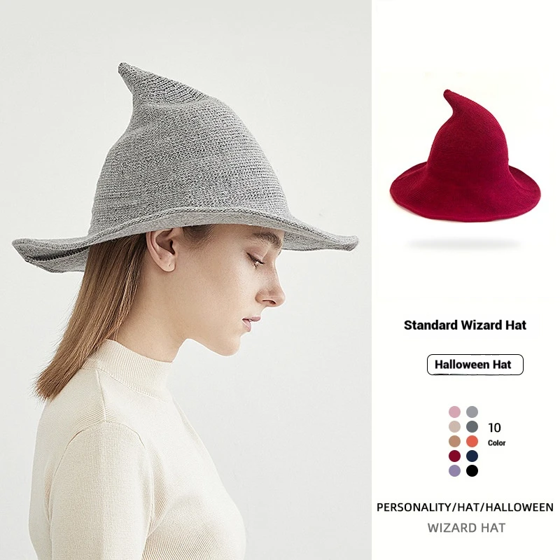 Halloween Vintage Knit Hat for Women Cosplay Witch Hat Dress Up Party Masquerade Hat Magic-hat Holiday Decoration Accessories