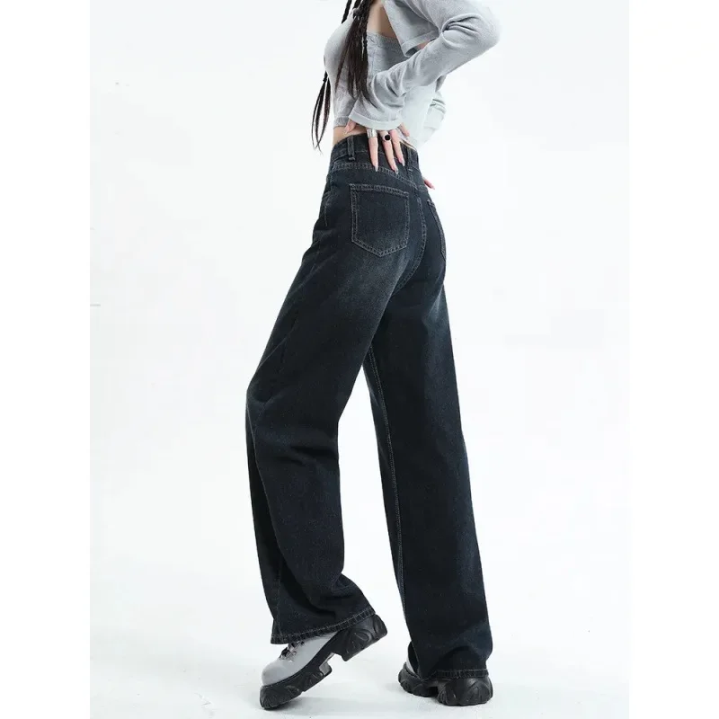 Loose-Fit High-Waisted Straight-Leg Denim Jeans Black Grey Autumn Style American Style Wide-Leg Dragging Pants From China