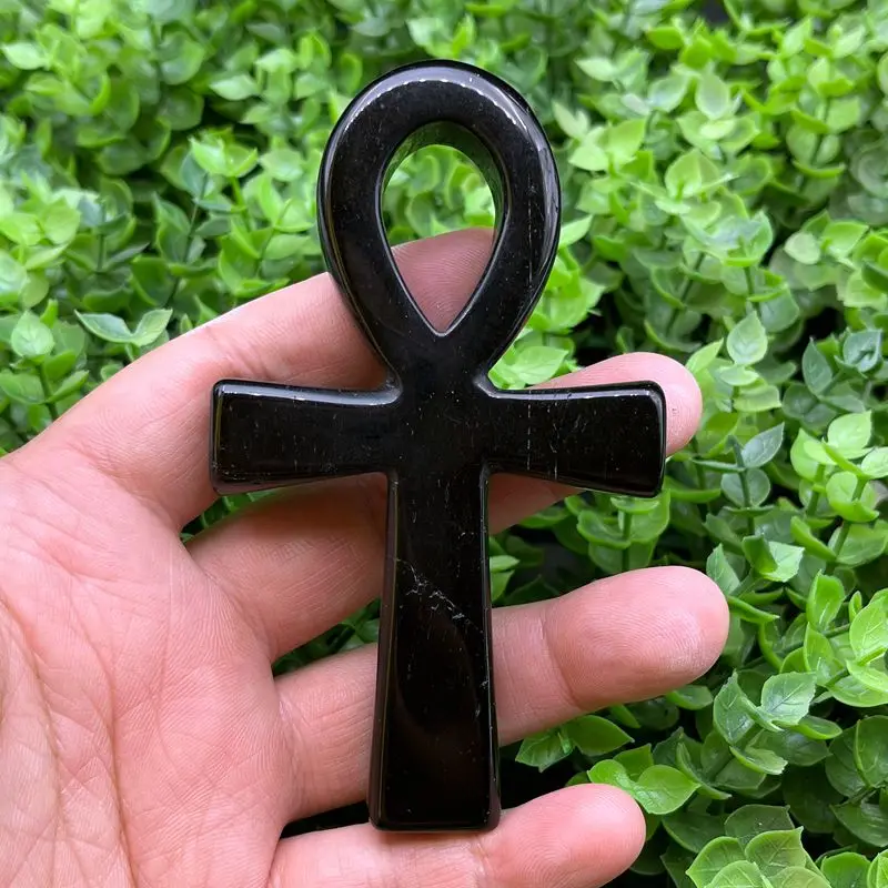Natural Healing Obsidian Anka Black Crystal Cross Egyptian Ankh Life Symbol Hand Carved Crafts Orgone For Meditation Stone