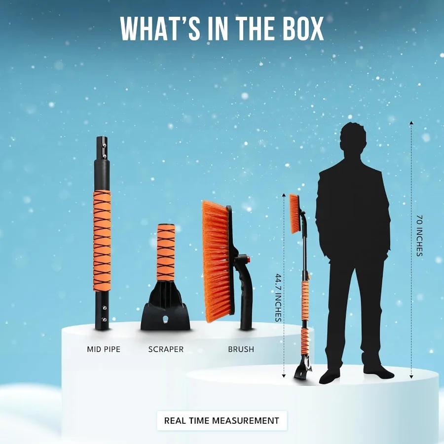 فرشاة ثلج 44.7 3 في 1 لسيارات الدفع الرباعي مع تصميم 360 محوري قابل للتمديد فرشاة ثلج طويلة لكاشطات الثلج والثلج للزجاج الأمامي