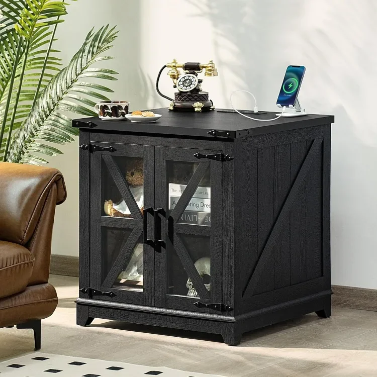 Farmhouse End Table with Charging Station Set 2, 24