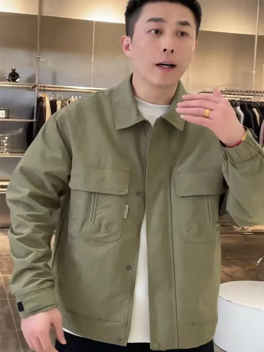 

Новая мужская повседневная куртка свободного кроя с воротником, однотонная, модная, универсальная, для отдыха, верхняя одежда из полиэстера, весна 2025