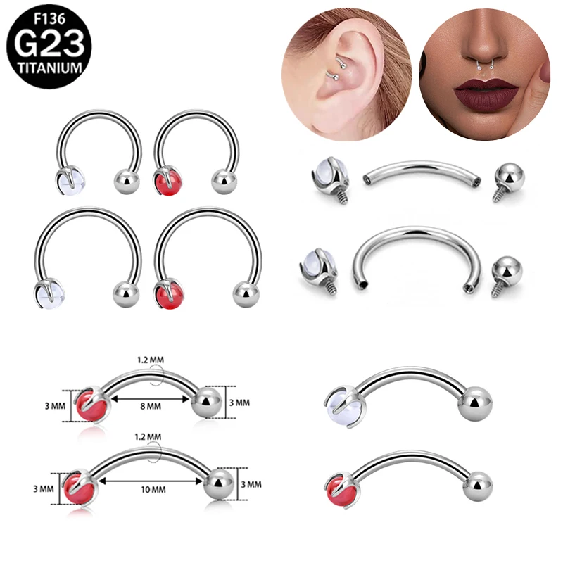 Anillo de Nariz Circular de Titanio Roscado de Grado Implante ASTM F136, Joyería Corporal, Anillo de Septum Tipo Herradura Atornillable, Hipoalergénico