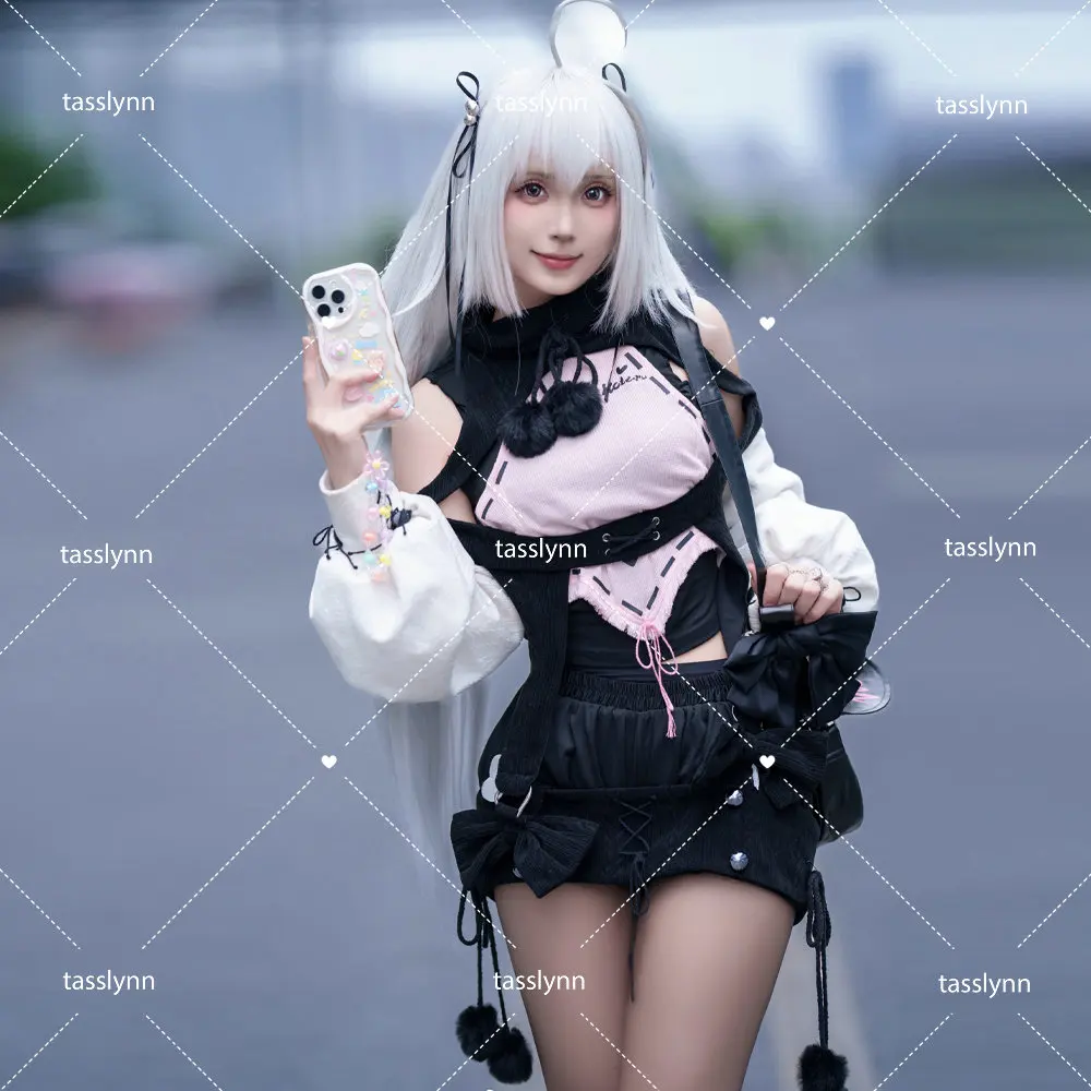 Anime Cosplay CrossCore Katina Cosplay Costume Women Ying Cosplay Pink Sweater Knapsack Black Jumpsuit Stockings Anime Costume