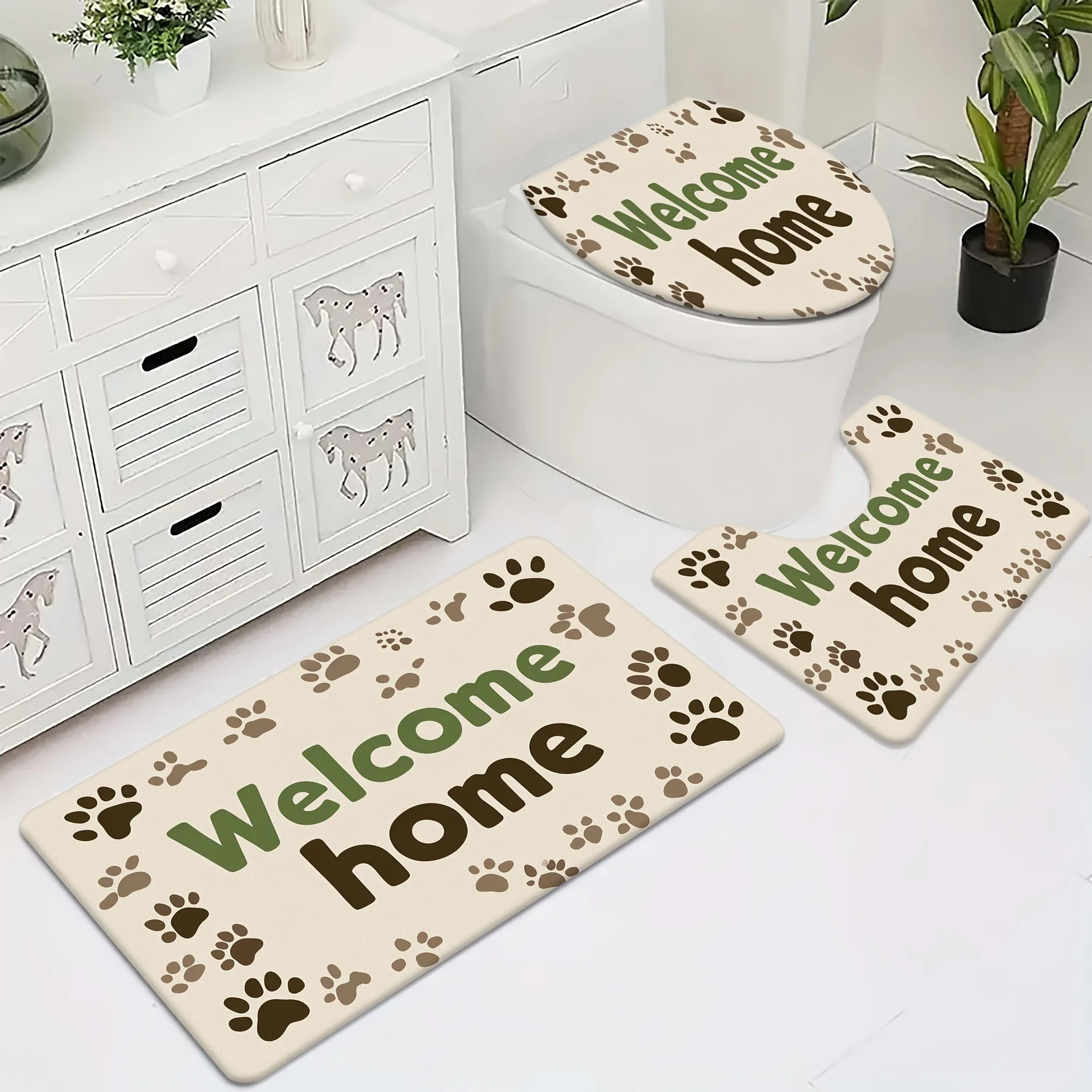 3pcs Set of U-Shaped Contour Bathroom Mats with 