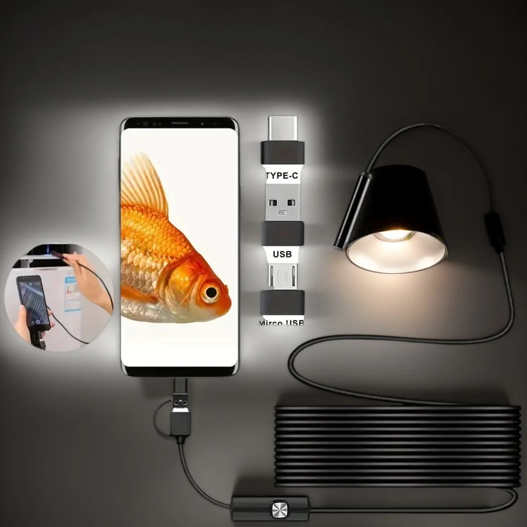 Мини-эндоскопическая камера 3-в-1 — USB/Android/Type-C OTG для смартфонов, ПК и автомобилей (камера для осмотра змей)