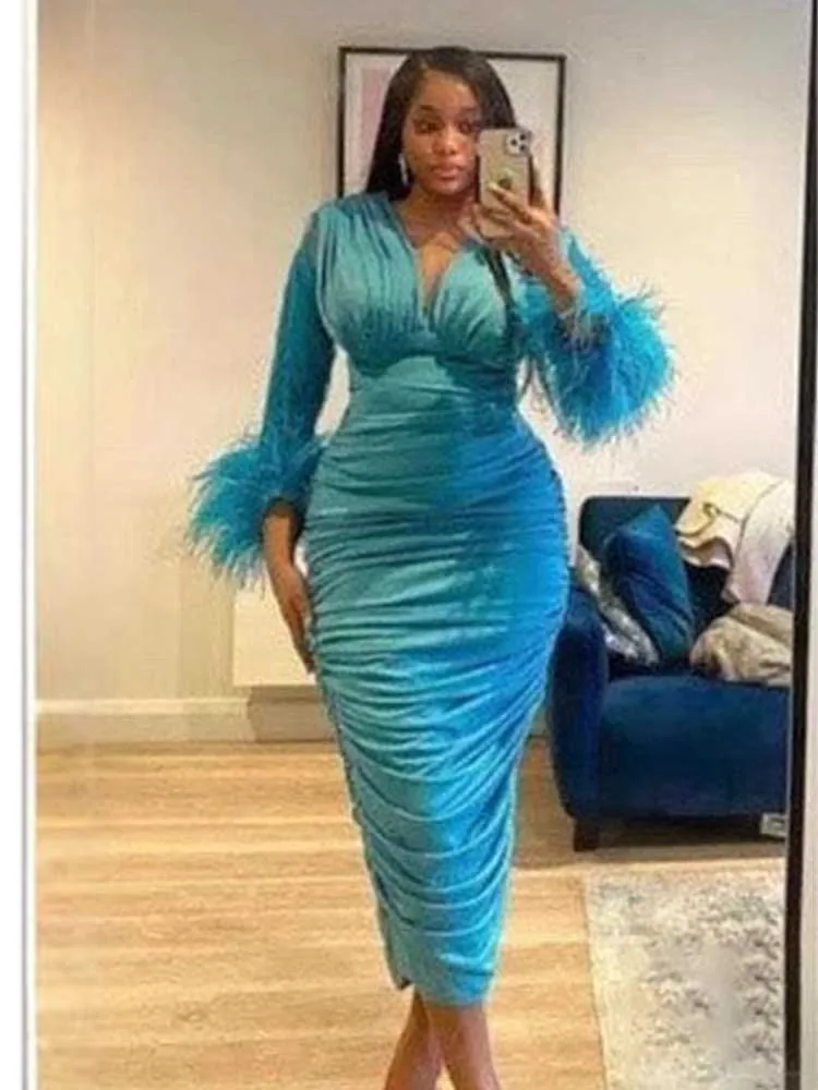 Sexy, figurbetontes Kleid für Damen, Herbstkleidung, einfarbig, edle Partykleider, schlanke Taille, tiefer V-Ausschnitt, lange Ärmel, schicke Abendkleider